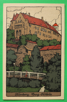 AK Nürnberg / 1910-20 / Litho / Burgansicht Südseite / Künstler Steinzeichnung Stein-Zeichnung / Monogramm L